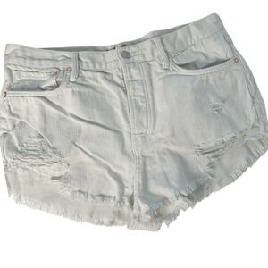 We The Free Denim Shorts Women 30 Light Wash Distressed High Rise Button Fly